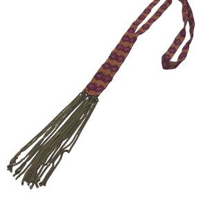 Handwoven Beaded Necklace W/ Chain Tassels Multicolor 38 Inches Long Boho Style